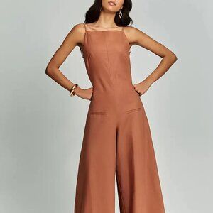 Ginger Open Back High Square Neck Wide Leg Jumpsuit